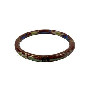 Hinged Bangle Bracelet Cloisonne Multicolor Flowers Brown Enamel Chinese Export